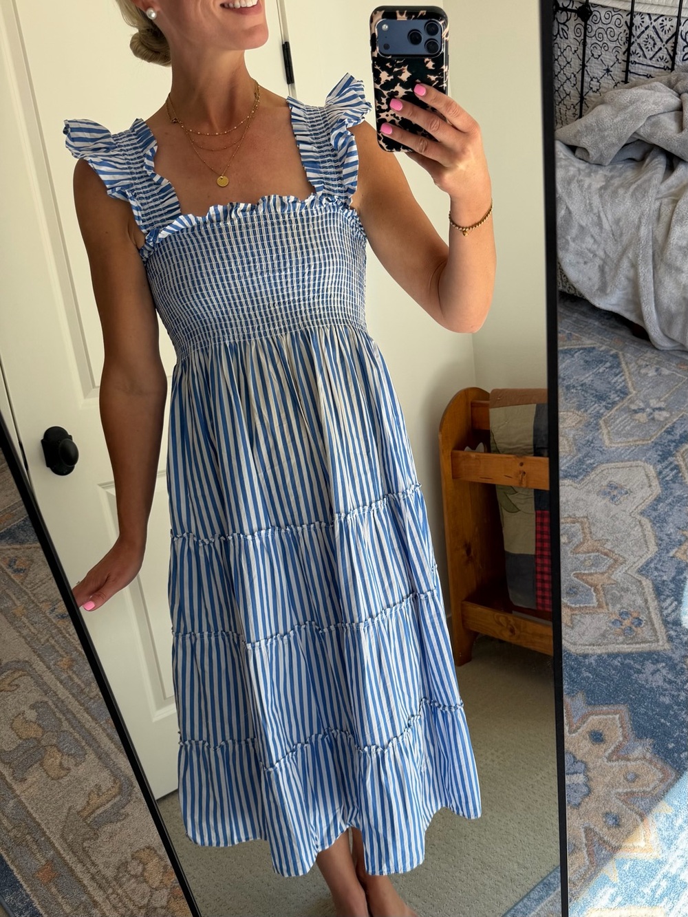 Hill House Blue and White Striped Midi Dress, Seersucker - Like new! Medium